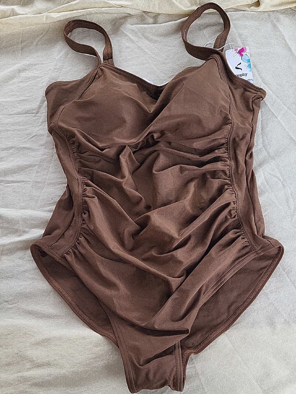 Womens One-Piece Swimsuit in Brown - Classic Ruched Design
